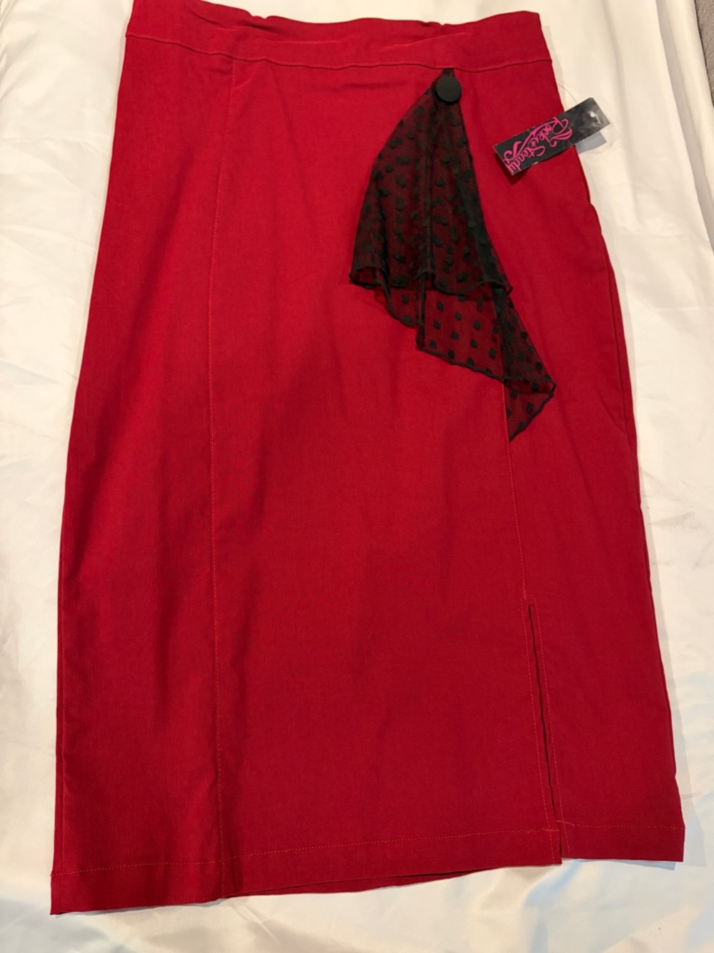 RockSteady Red Pencil Skirt with Black Scarf Accent